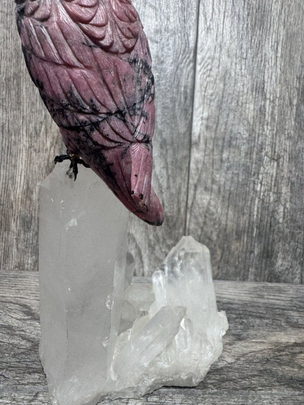 HandCarved Bird Rhodonite Crystal Quartz Damaged 3 pieces Gem Figurine 10.5” - Picture 5 of 10